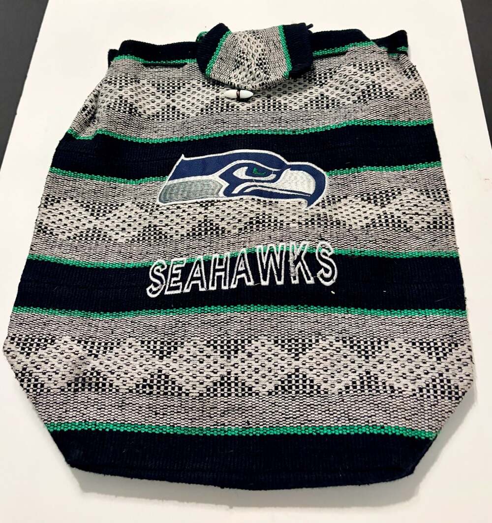 Seattle Seahawks Woven Backpack Boho Mexican Baja Style Drawstring Bag